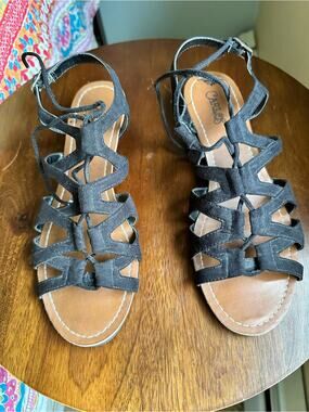 Carlos by Carlos Santana Kiara Black Gladiator Sandals Wedge Heel Size 7.5